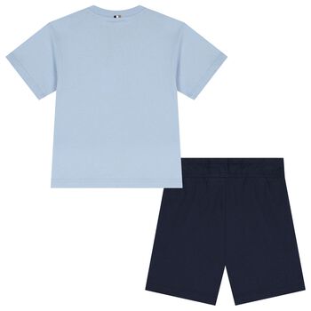 Boys Blue & Navy Blue Logo Shorts Set