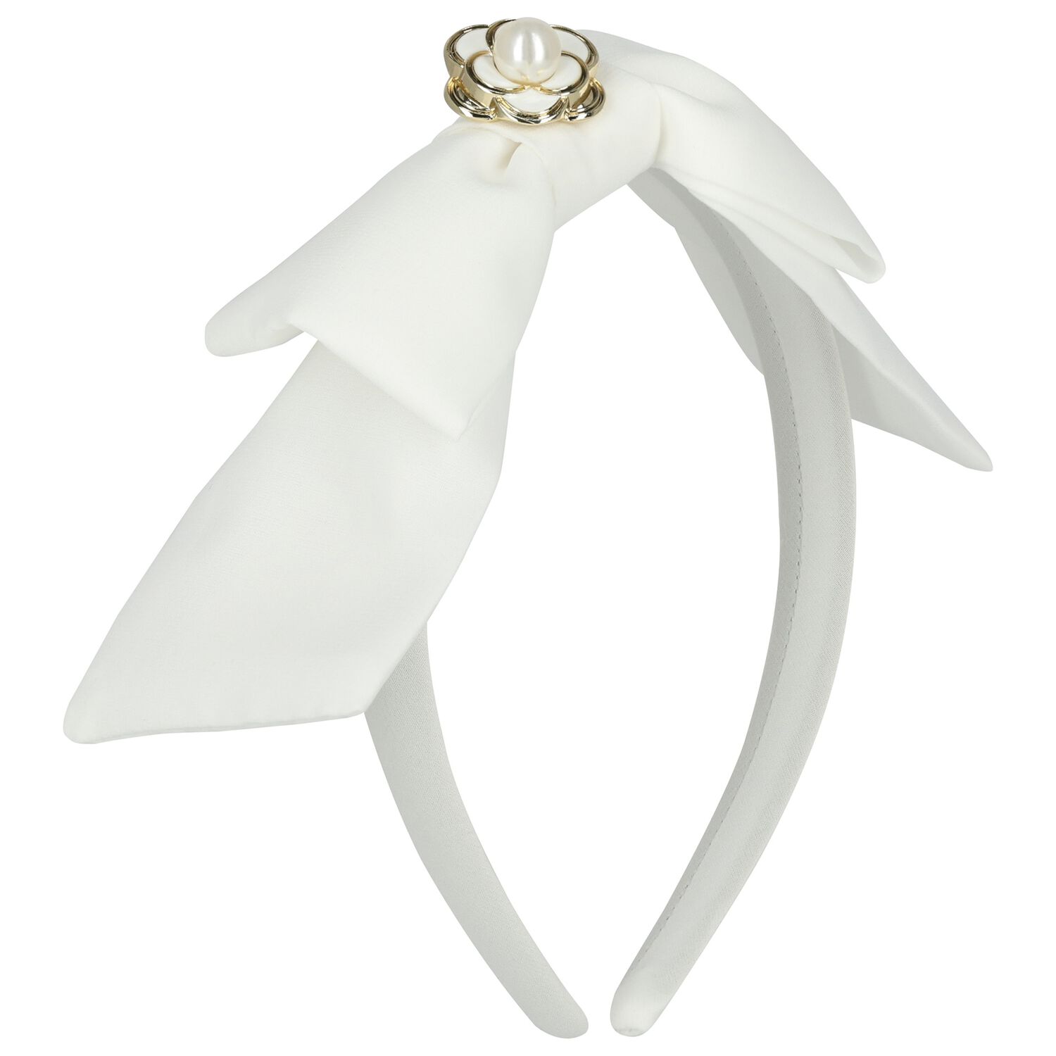 Girls White Chiffon Bow Headband, 2, hi-res