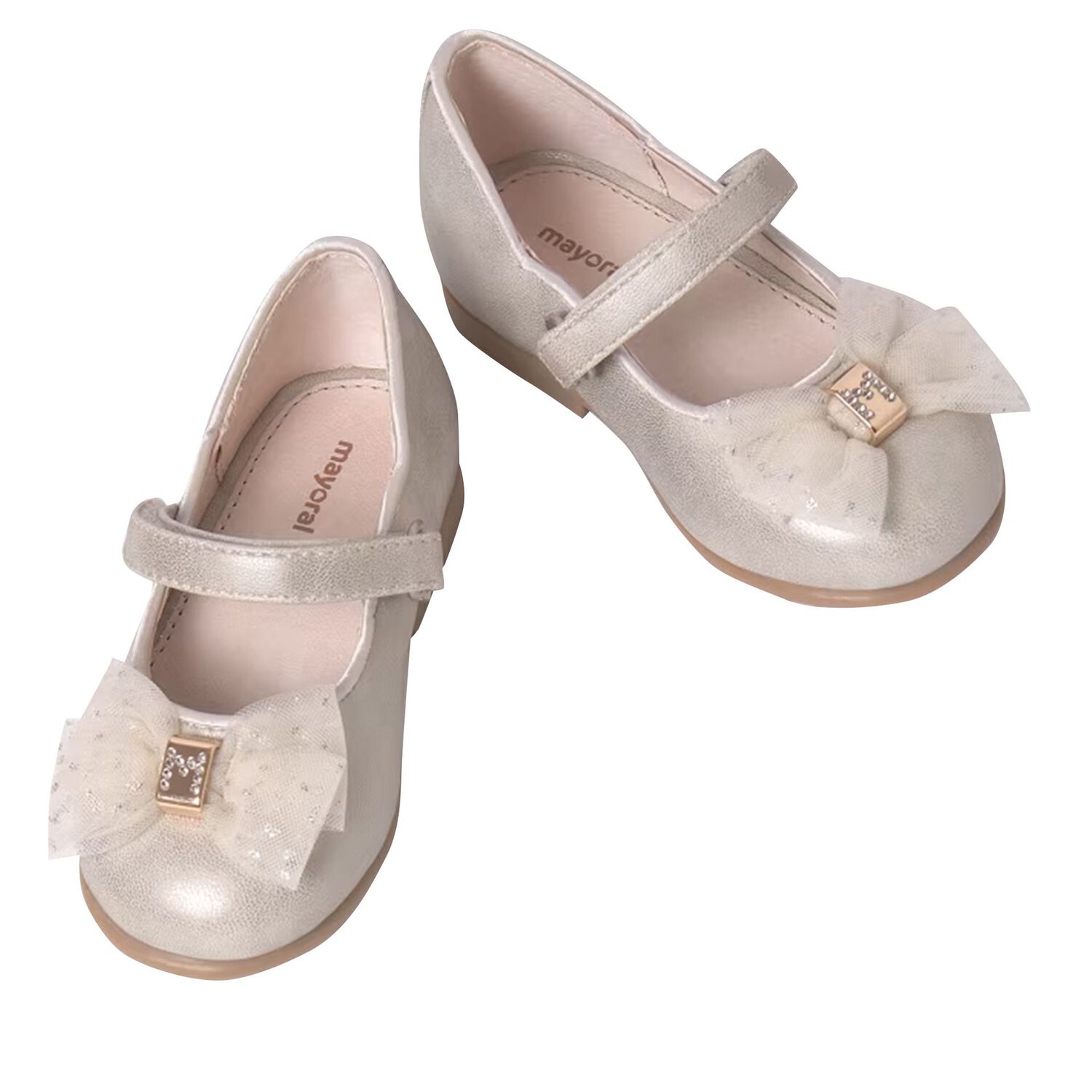 Younger Girls Gold Bow Shoes, 1, hi-res image number null