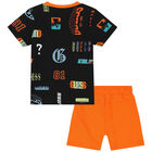 Baby Boys Black & Orange Logo Shorts Set, 1, hi-res
