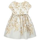 Girls Gold & White Floral Dress, 1, hi-res