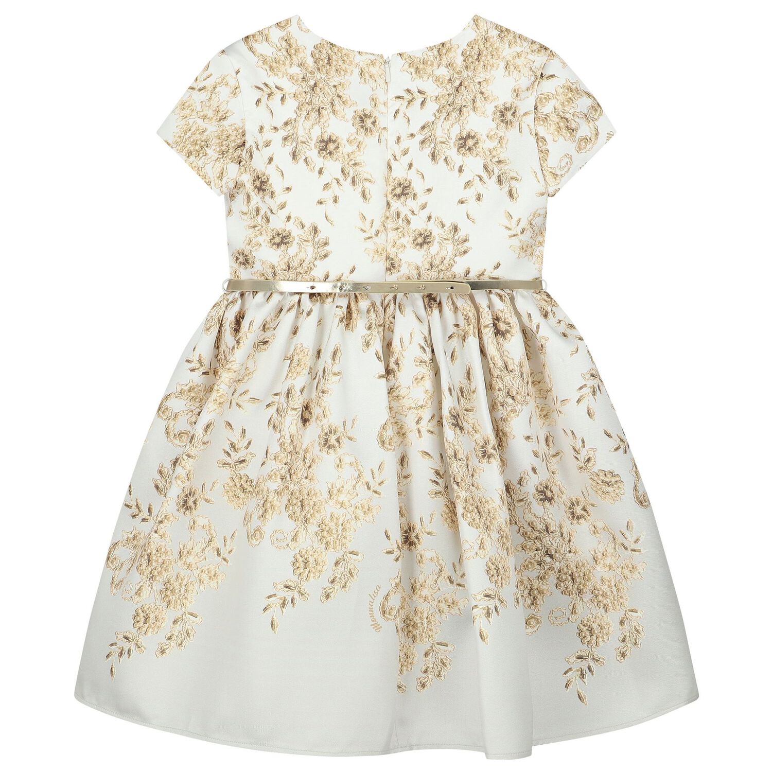 Girls Gold & White Floral Dress, 1, hi-res image number null