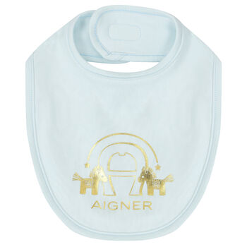Baby Boys Blue & Gold Logo Bib