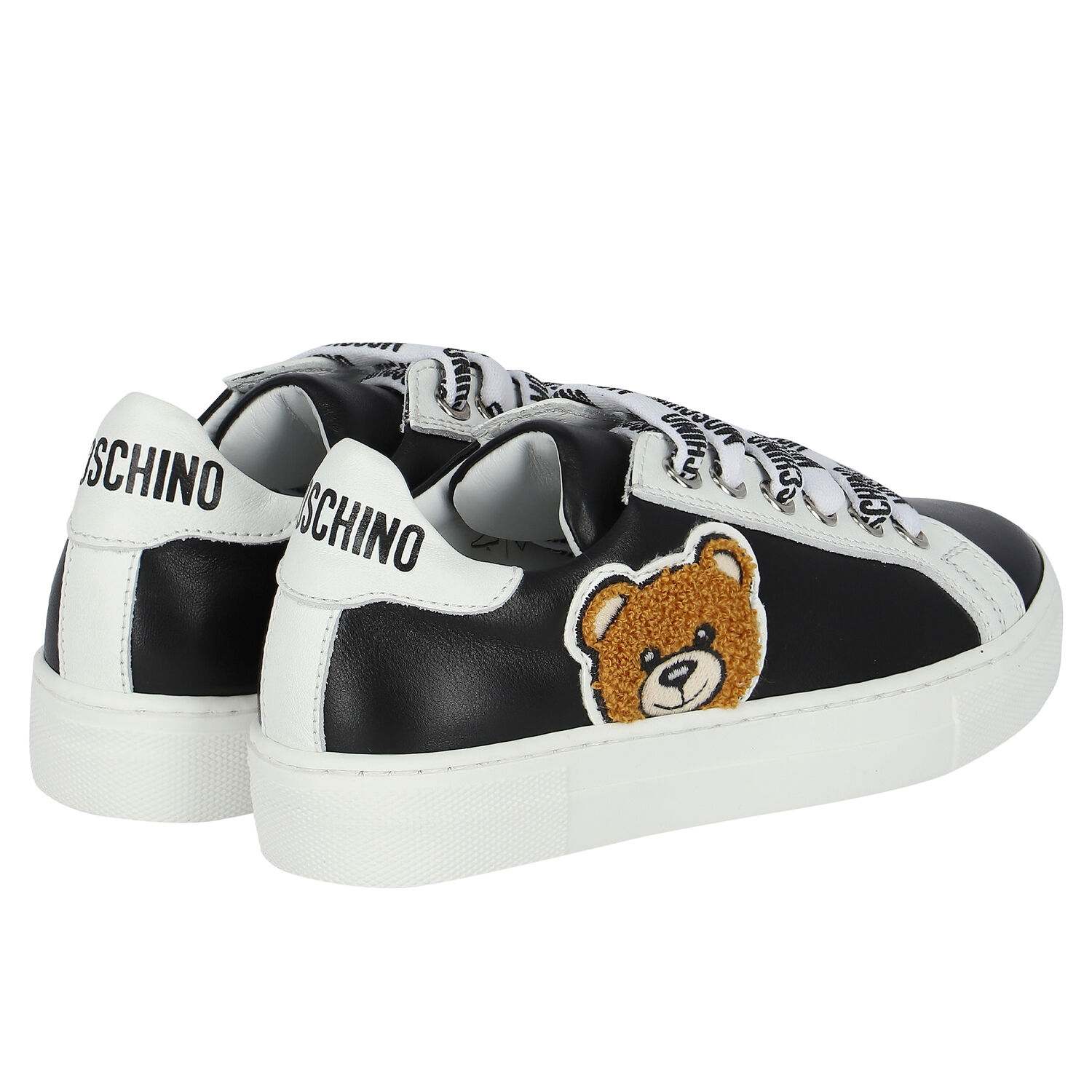 حذاء جلد بالشعار باللون الاسود , 1, hi-res