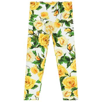 Dolce & Gabbana Girls Yellow & White Floral Leggings, 1 Girls Yellow & White Floral Leggings