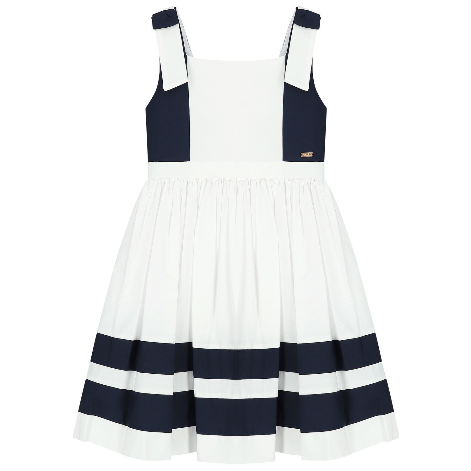 Girls White & Navy Blue Bow Dress, 1, hi-res image number null