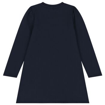 Girls Navy Blue Embellished Logo Dress