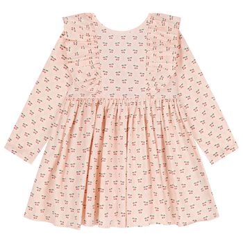 Girls Pink Ruffled Cherry Dress