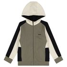 Boys Green, Black & Ivory Logo Hooded Zip Up Top, 3, hi-res