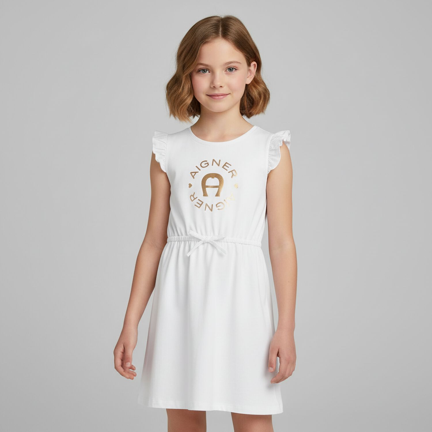 Girls White Logo Dress , 1, hi-res