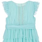 Girls Aqua Pleated Tulle Dress, 2, hi-res