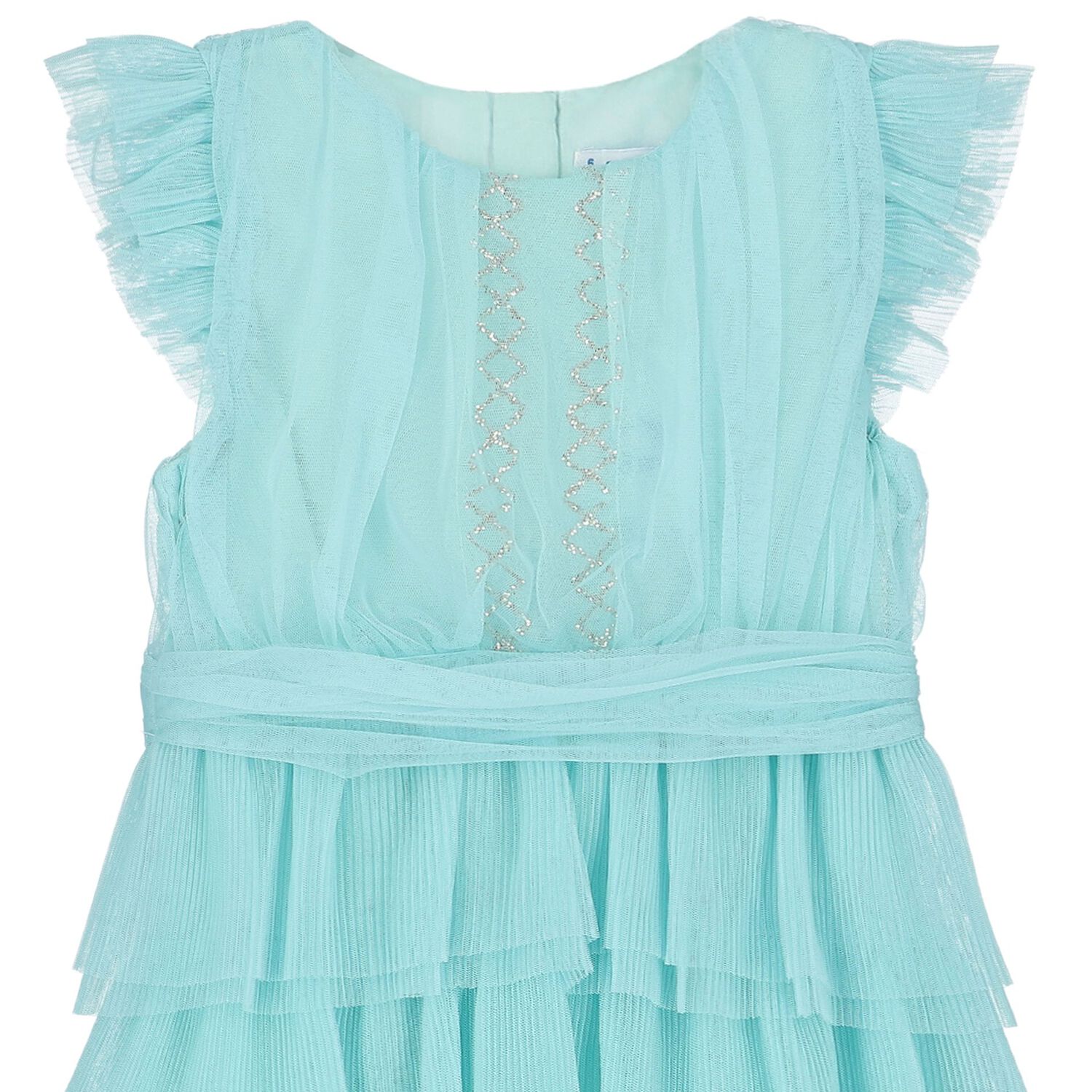 Girls Aqua Pleated Tulle Dress, 2, hi-res image number null