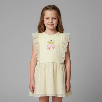 Girls Yellow Bow Logo Dress, 1 Girls Yellow Bow Logo Dress
