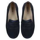 Boys Navy Blue Suede & Leather Loafers, 2, hi-res
