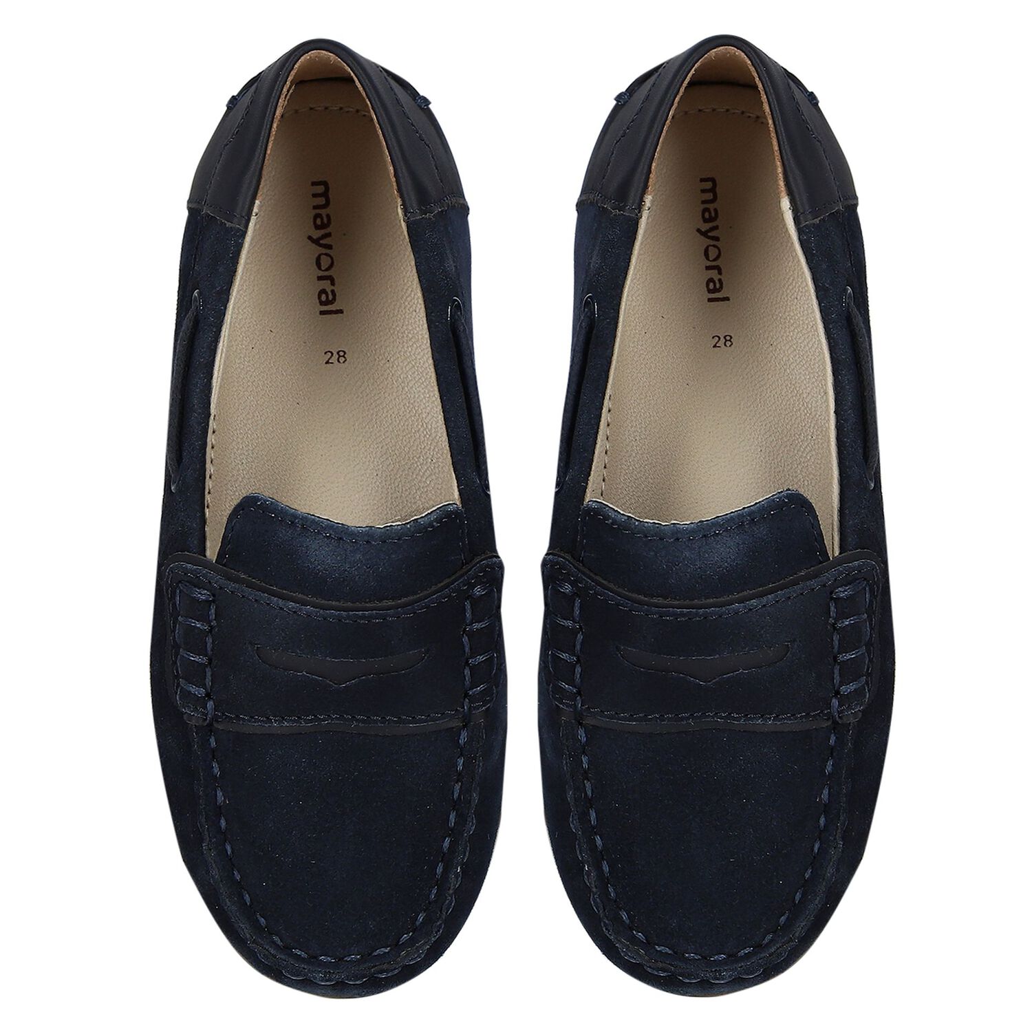 Boys Navy Blue Suede & Leather Loafers, 2, hi-res