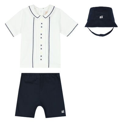 Baby Boys White & Navy Shorts Set