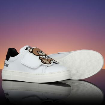 White & Black Teddy Bear Logo Trainers