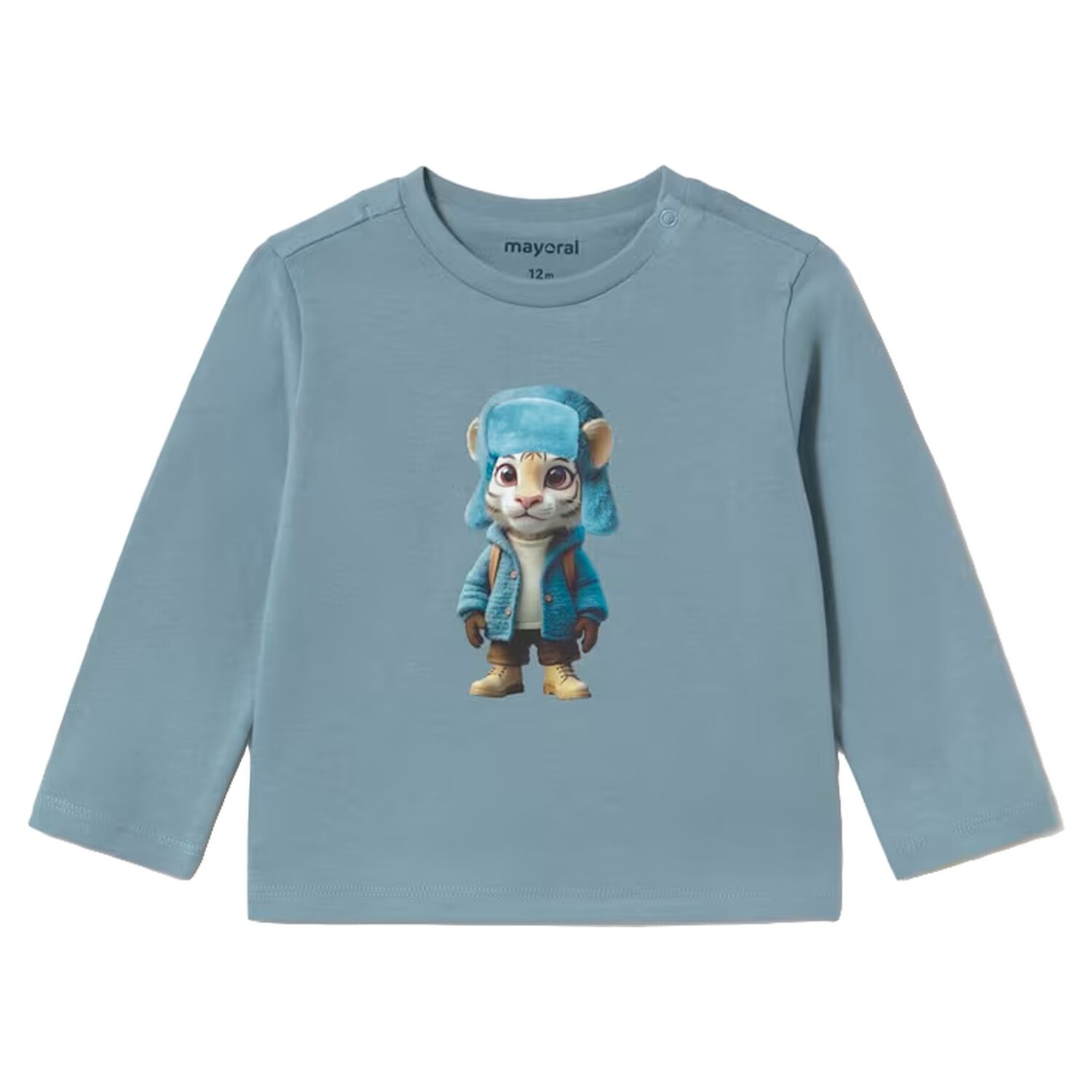 Younger Boys Blue Tiger Long Sleeve Top, 1, hi-res