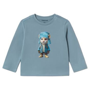 Younger Boys Blue Tiger Long Sleeve Top