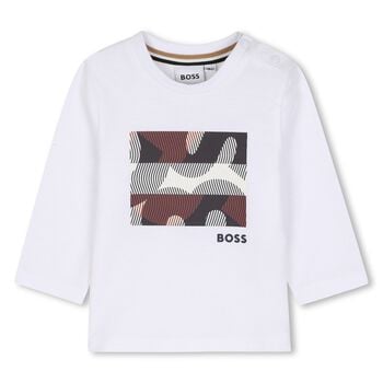 Younger Boys White Logo Long Sleeve Top