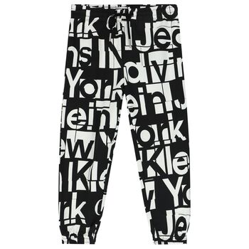 Boys Black & White Logo Joggers