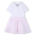 Younger Girls White & Pink Striped Polo Dress, 1, hi-res