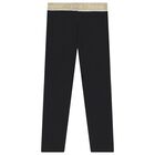 Girls Black & Gold Logo Leggings, 1, hi-res