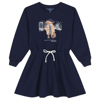 Ralph Lauren Girls Navy Blue Polo Bear Dress, 1 Girls Navy Blue Polo Bear Dress