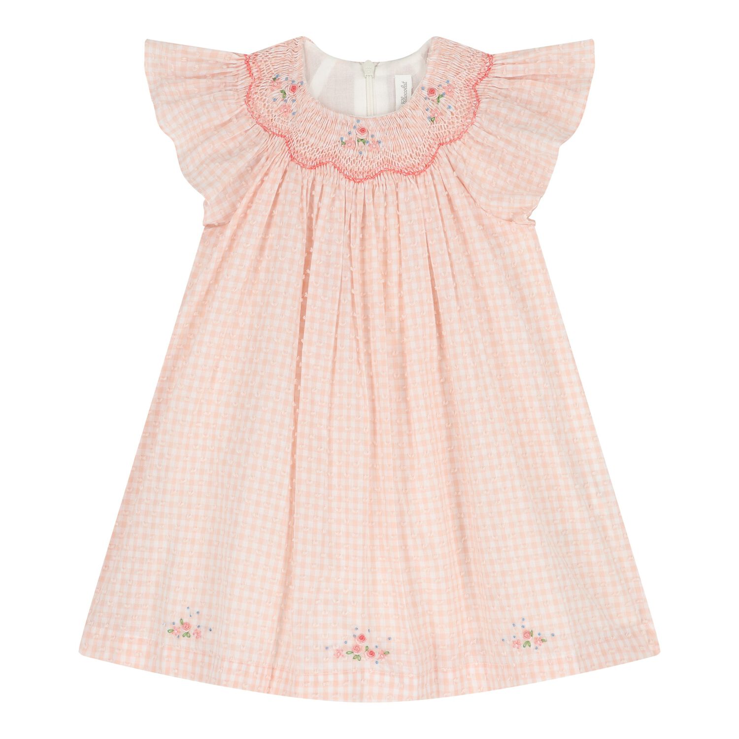 Baby Girls Pink Floral Gingham Dress, 1, hi-res