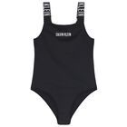 Girls Black Logo Swimsuit, 1, hi-res