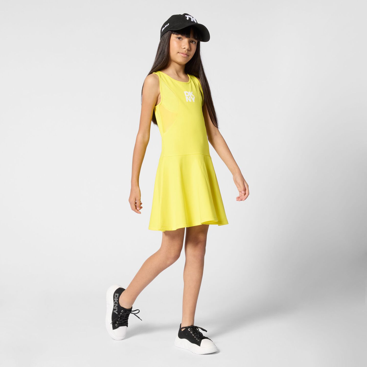 Girls Yellow Logo Sleeveles Dress, 1, hi-res