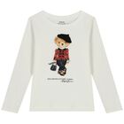 Girls Ivory Polo Bear Long Sleeve Top, 1, hi-res