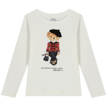 Girls Ivory Polo Bear Long Sleeve Top