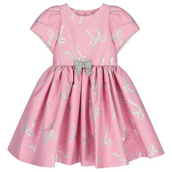 Girls Pink & Silver Bow Dress