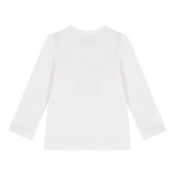 توب بنات بأكمام طويلة بالشعار باللون الأبيض للأطفال