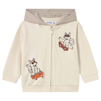 Younger Boys Ivory Fox Hooded Zip Up Top