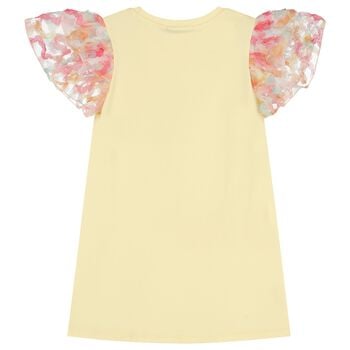 فستان بنات بالشعار بطبعه حقيبه باللون الاصفر 