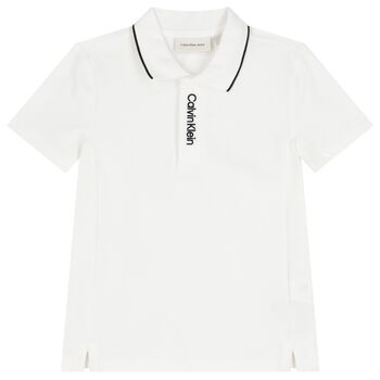Calvin Klein Boys White Logo Polo Shirt, 2 Boys White Logo Polo Shirt