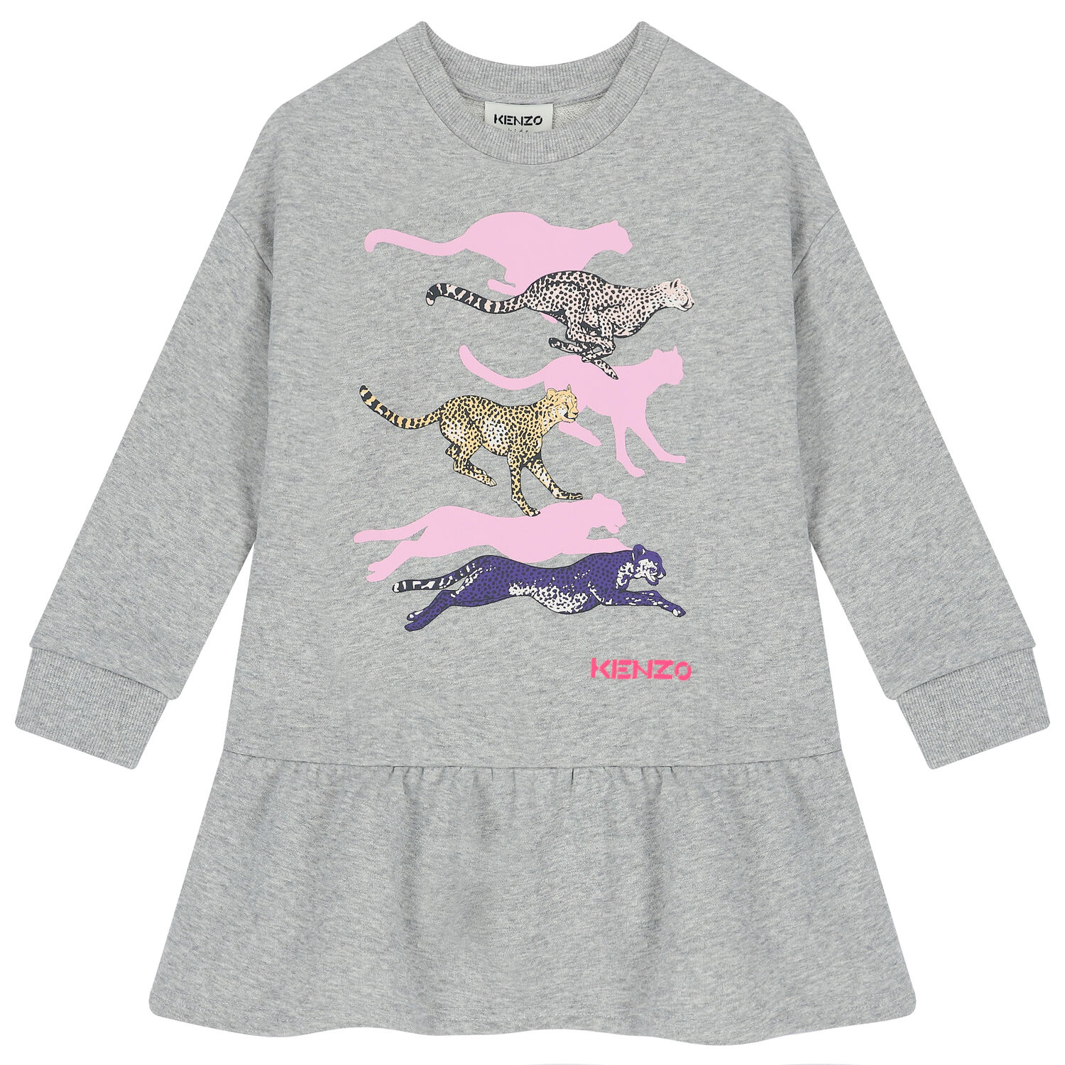 فستان بشعار الفهد باللون الرمادي, 1, hi-res