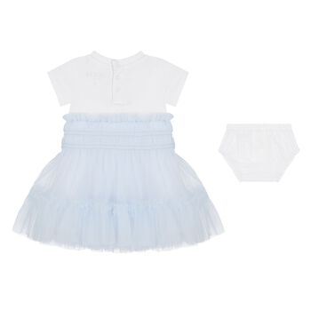 Baby Girls White & Blue Logo Tulle Dress Set