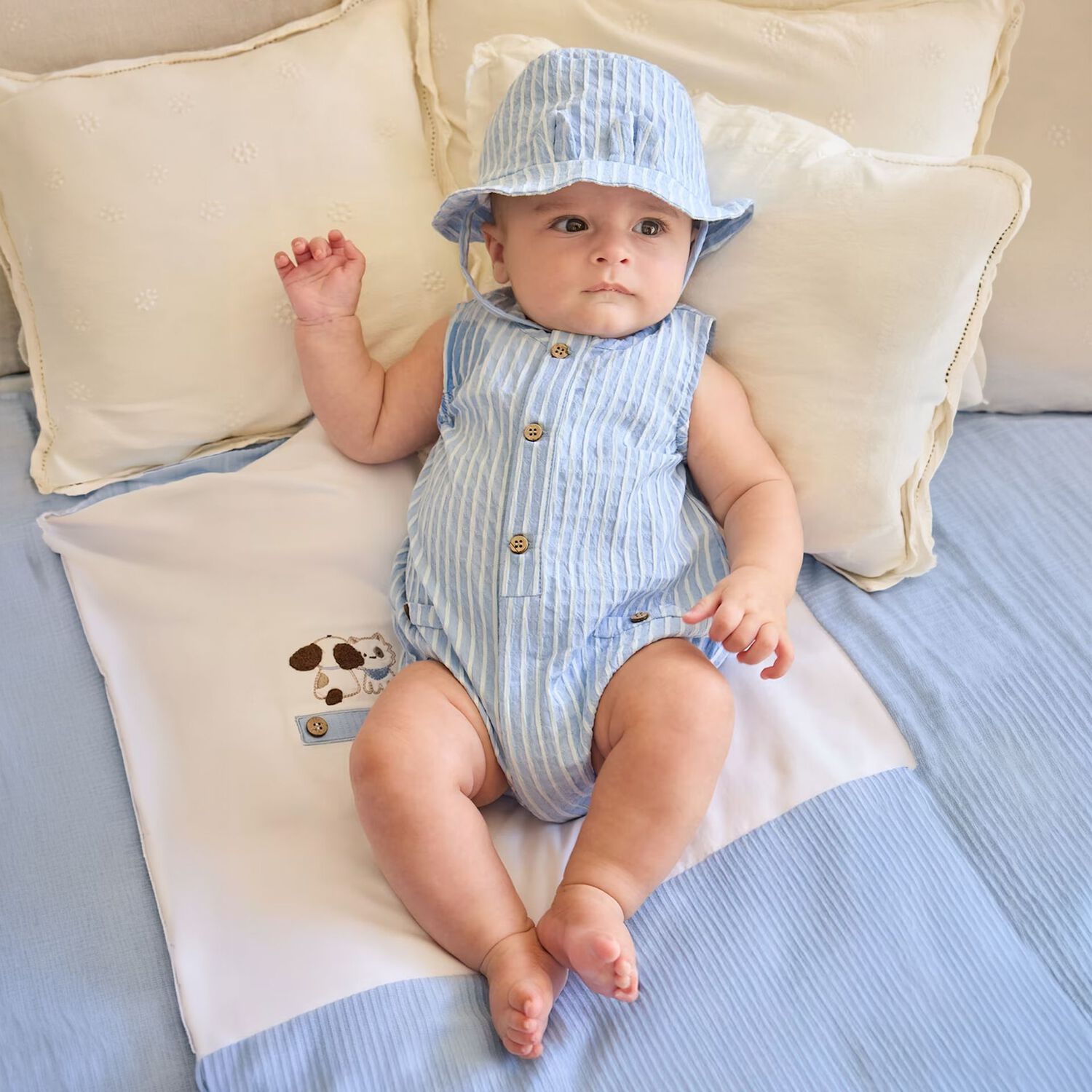Baby Boys Blue & White Striped Bodysuit Set, 1, hi-res