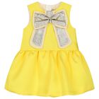 Younger Girls Yellow Bow Satin Dress Set, 1, hi-res