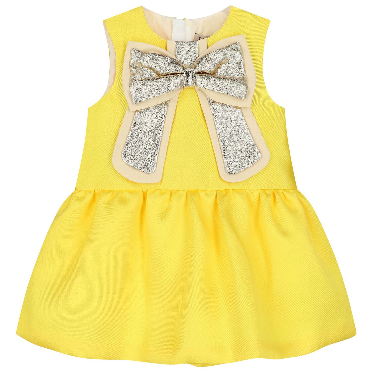 Younger Girls Yellow Bow Satin Dress Set, 1, hi-res