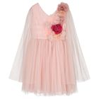 Girls Pink 3D Flower Tulle Cape Dress, 1, hi-res