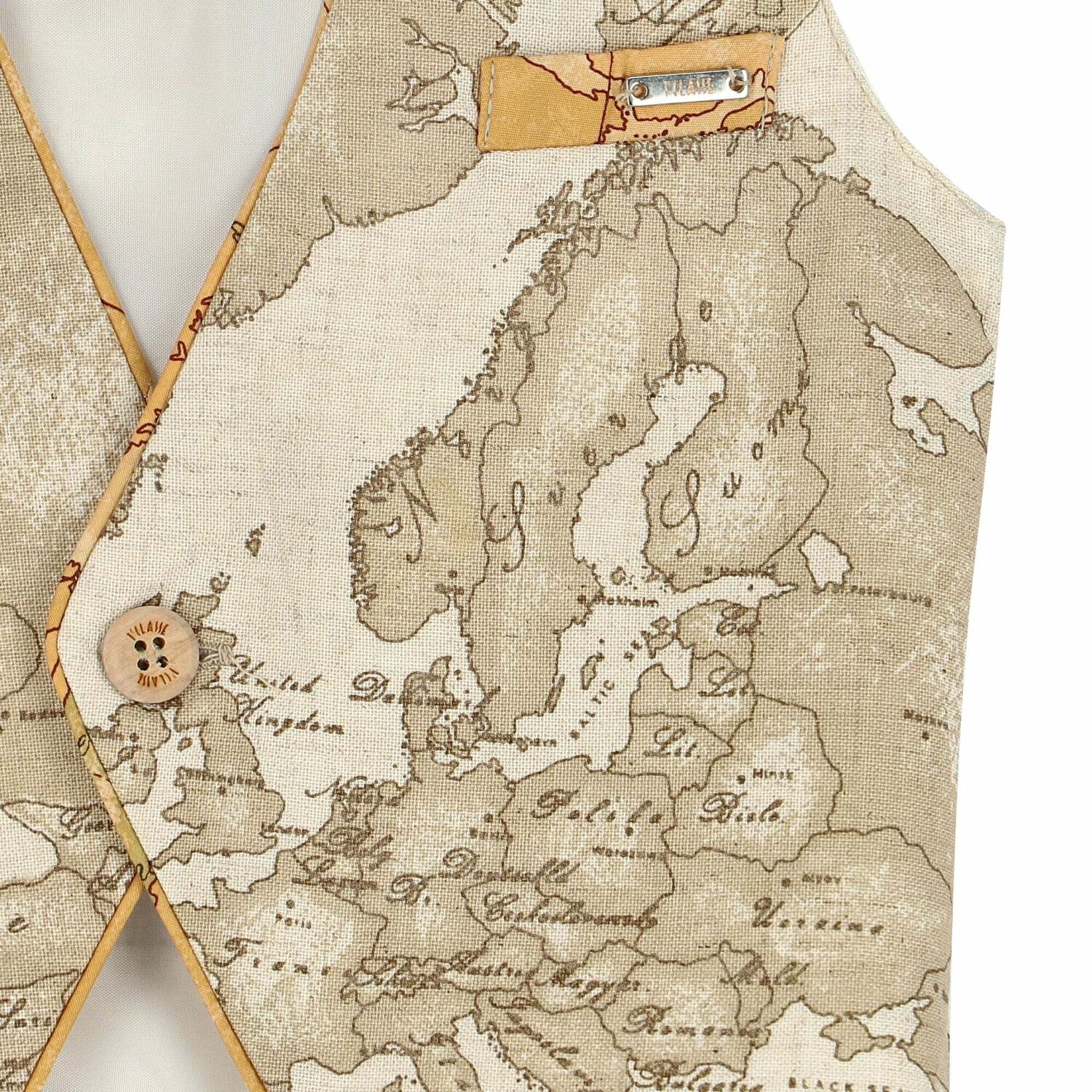 Baby Boys Beige Geo Map Waistcoat, 1, hi-res