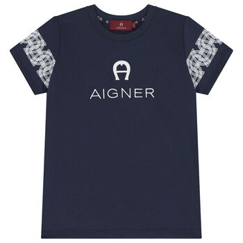 Aigner Boys Navy Blue Logo T-Shirt, 2 Boys Navy Blue Logo T-Shirt