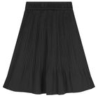 Girls Black Logo Pleated Skirt, 1, hi-res