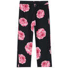 Girls Black & Pink Roses Trousers, 1, hi-res