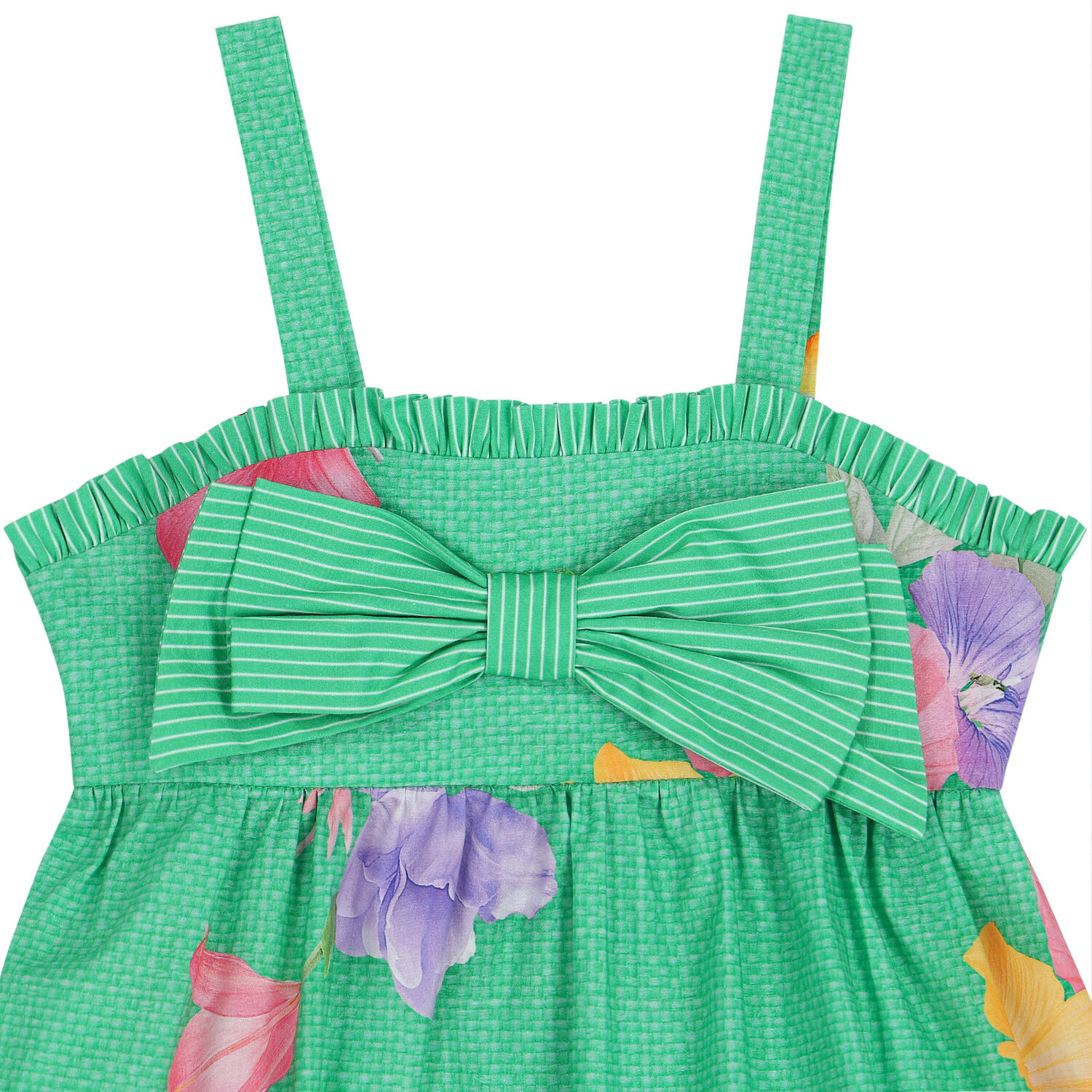 Girls Green Floral Dress, 1, hi-res