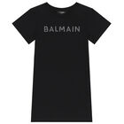 فستان تيشيرت بالشعار باللون الأسود, 1, hi-res